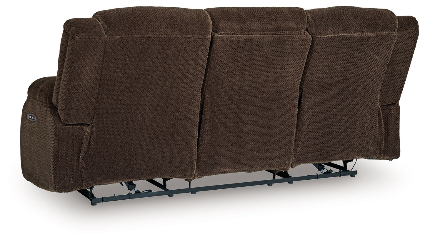 Free Wake - Reclining Power Sofa With Drop Down Table - Chocolate