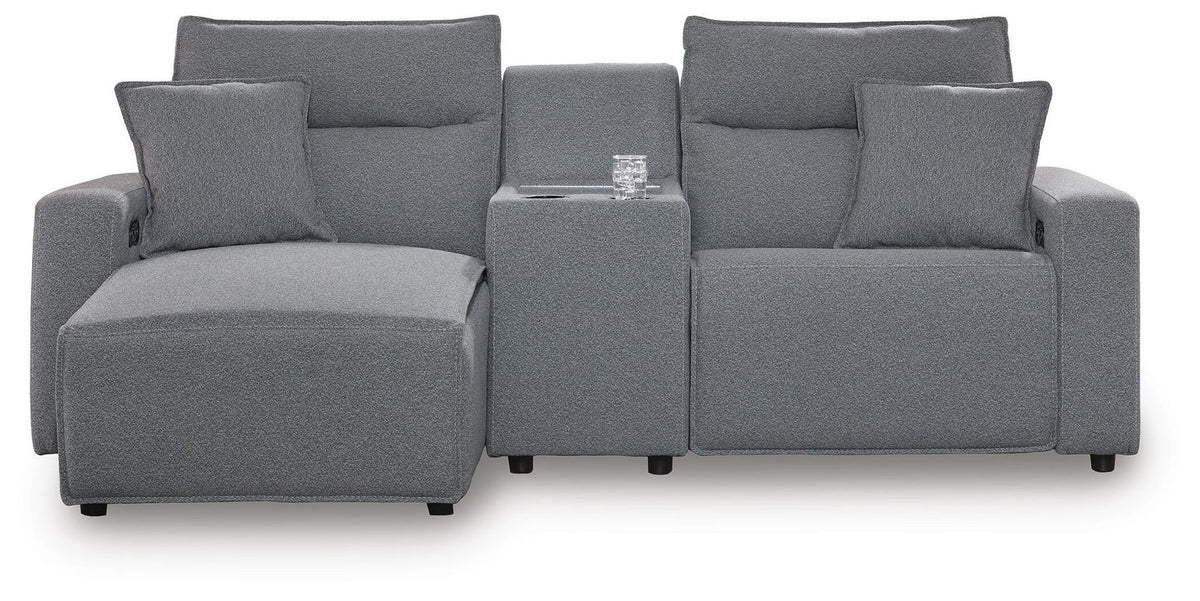 Modmax II - 3-Piece Power Reclining Sectional With LAF Press Back Power Chaise And Console - Salt And Pepper - Next-Gen Nuvella