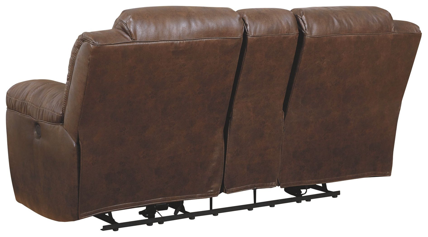 Stoneland - Dbl Power Reclining Loveseat With Console - Faux Leather - Chocolate