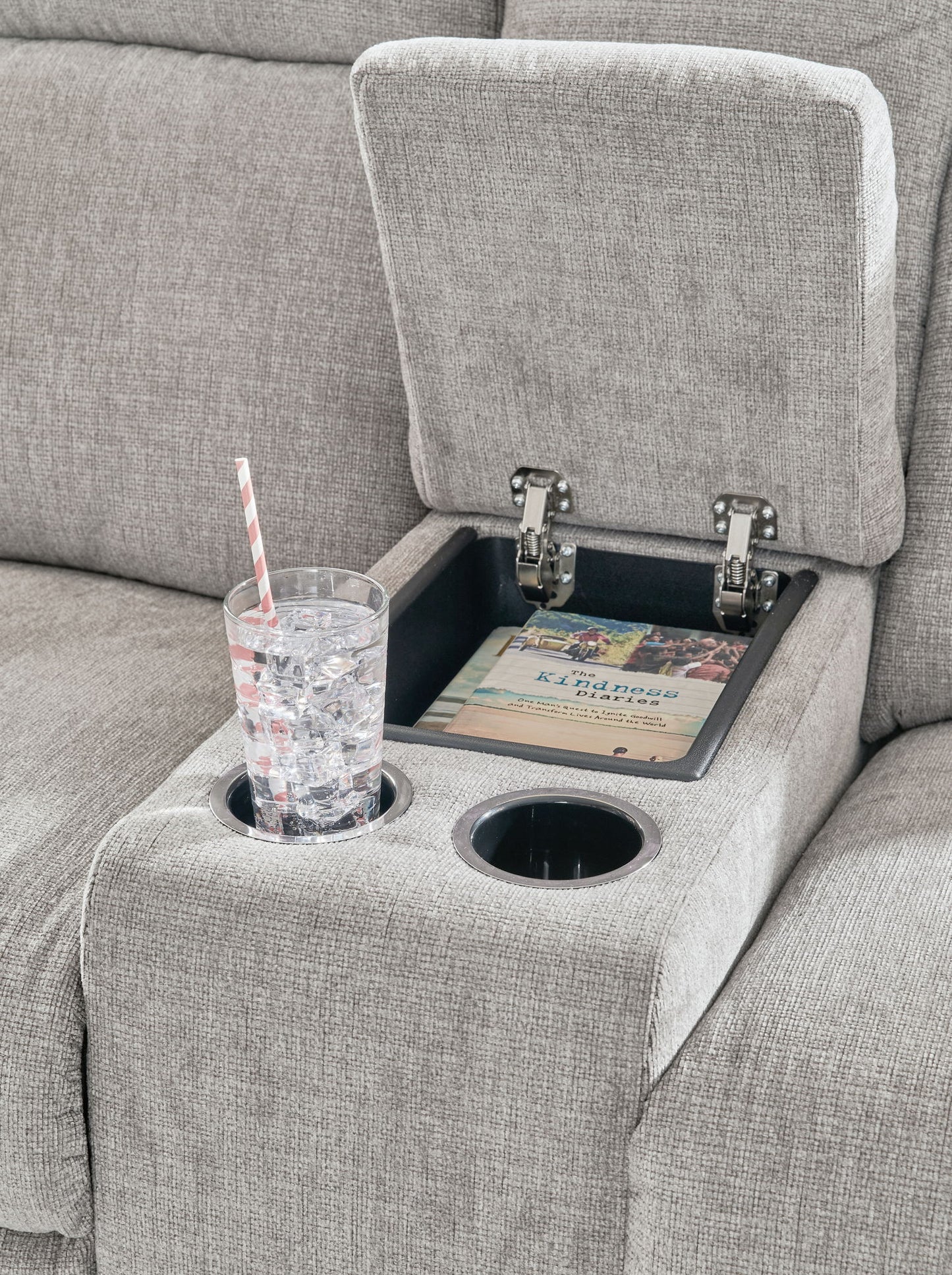 Barnsana - Dbl Power Reclining Loveseat with Console - Fabric - Ash