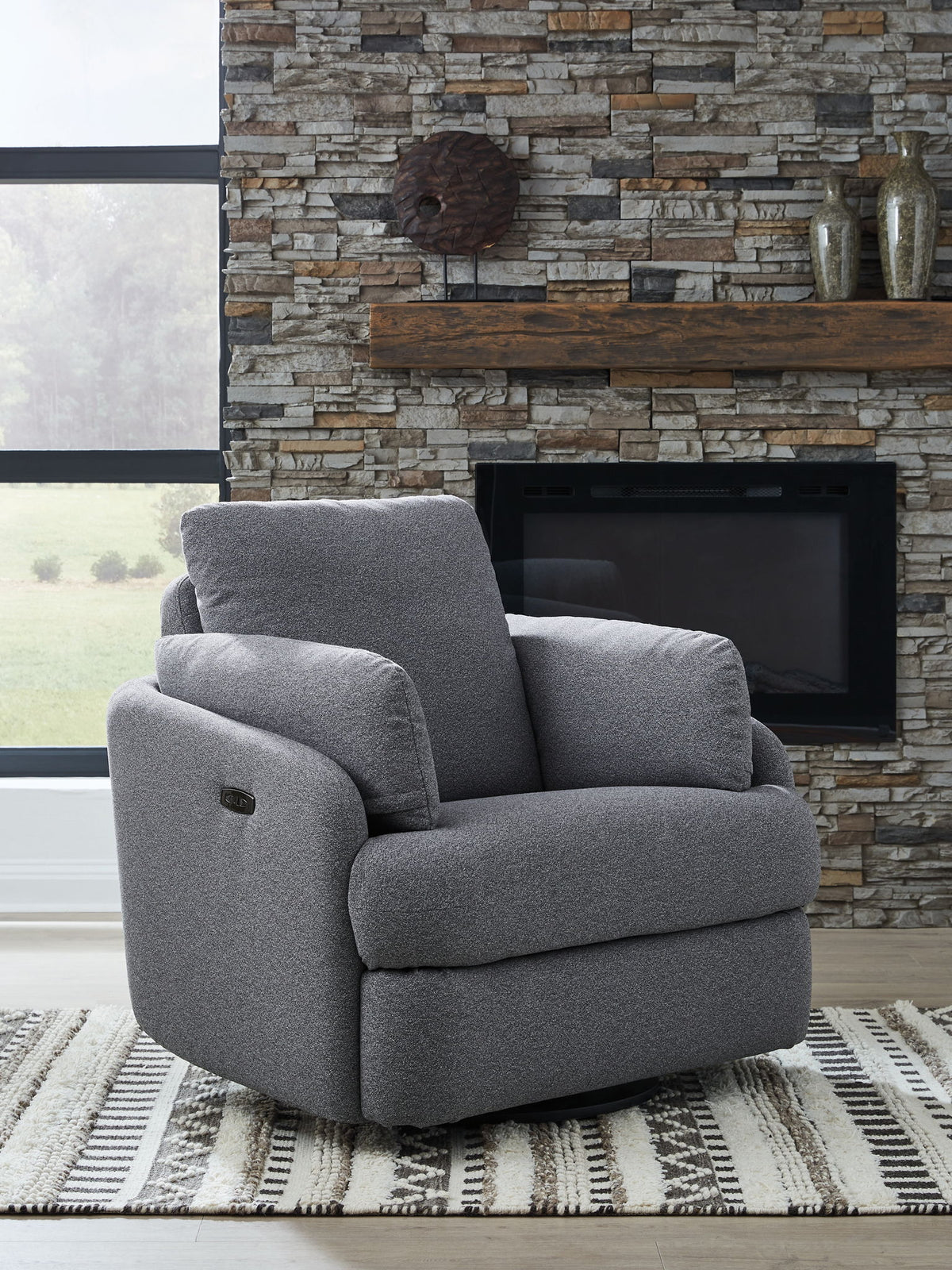 Alainmont Next-Gen Nuvella - Swivel Power Recliner - Salt And Pepper