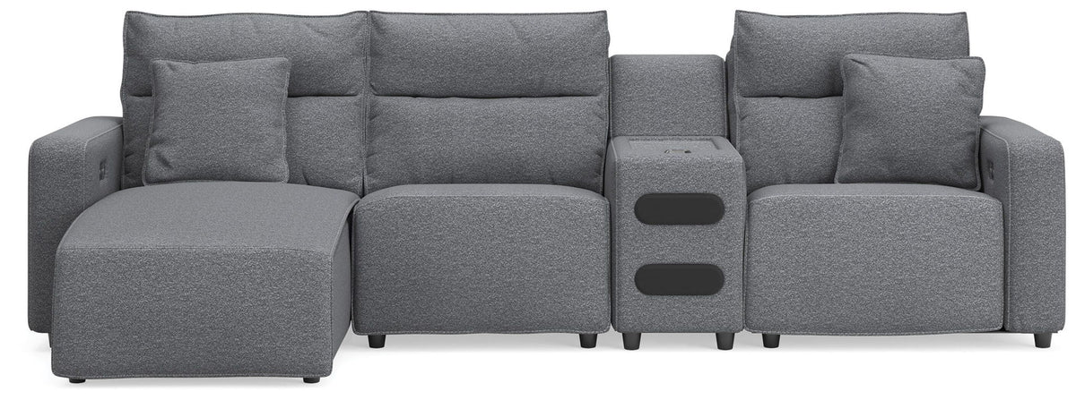 Modmax II - 4-Piece Power Reclining Sectional With LAF Press Back Power Chaise And Audio Console - Salt And Pepper - Next-Gen Nuvella