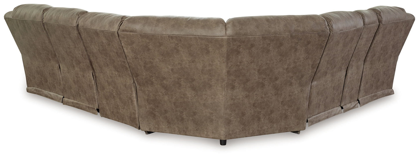 Ravenel - 4-Piece Power Reclining Sectional With Laf Power Reclining Loveseat With Console - Faux Leather - Fossil