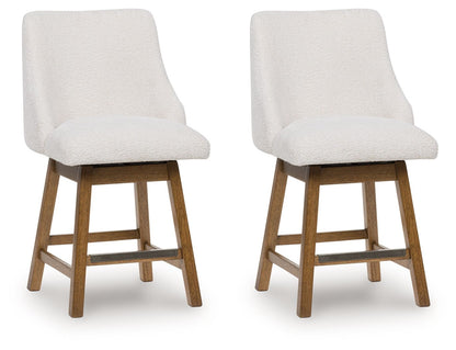 Cabalynn - Upholstered Swivel Barstool (Set of 2) - Oatmeal / Light Brown