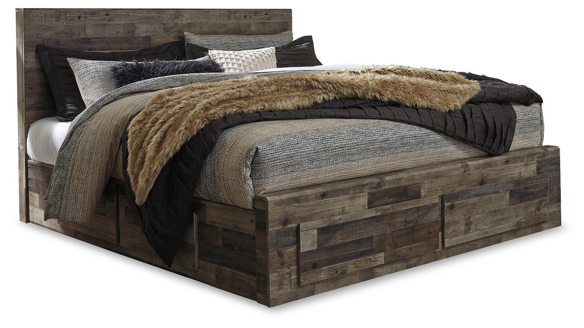 Derekson - King Panel Bed With 4 Storage Drawers - Multi Gray - Wood