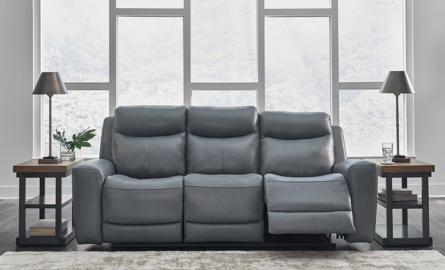 Mindanao - Pwr Reclining Sofa With Adj Headrest - Leather Match - Steel